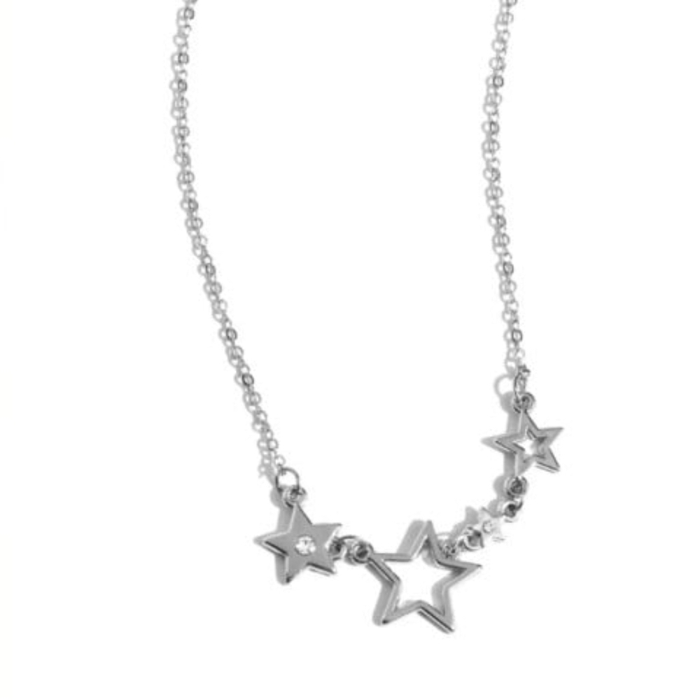 Proudly Patriotic White Rhinestone Silver Star Short Necklace - Paparazzi